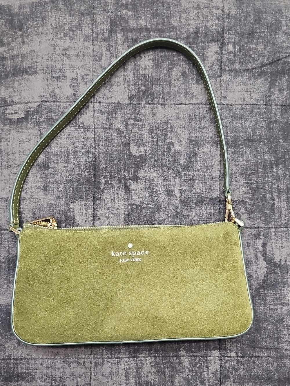 kate spade Olive Green Suede Shoulder Bag with Gold Hardware